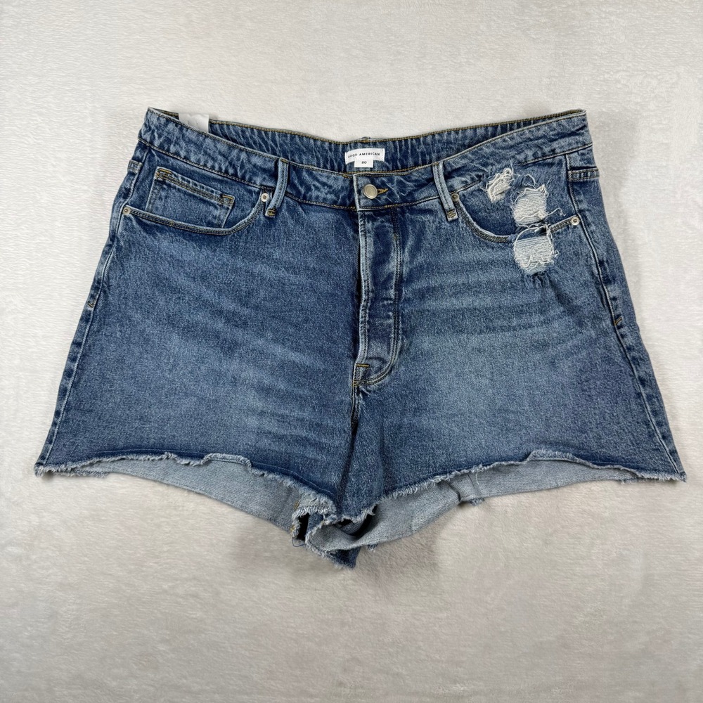 Good American High Rise Distressed Denim Cut Off Shorts Blue Size 20 GB002T